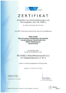 thumbnail of MAZ, Zertifikat EN 15085-2 CL1, deutsch